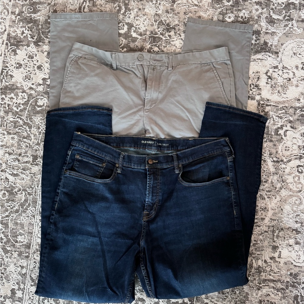 Old Navy Blue Slim Jeans and Gray Pants Bundle 38x32